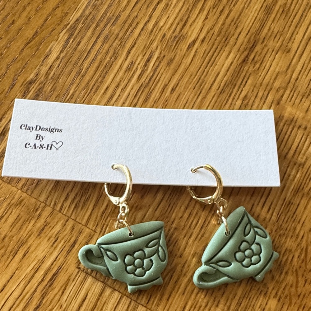 Green Teacup Earrings